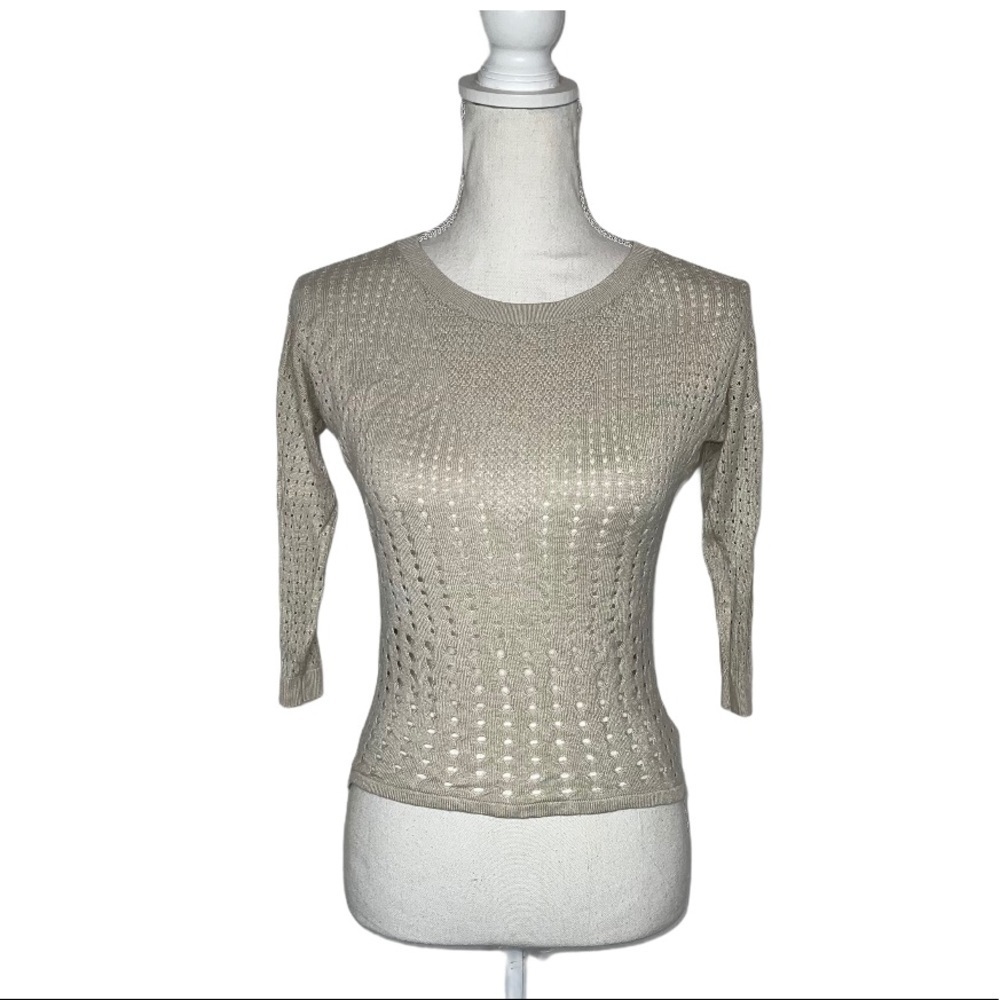 EXPRESS Cream/Tan 3/4 Sleeve Open Knit Top XS